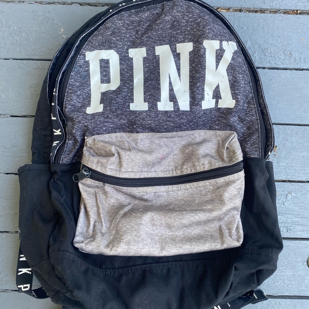 PINK Victoria's Secret Black and Gray Backpack